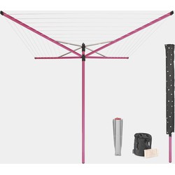 Droogmolen Lift-O-Matic, 50 meter met metalen grondanker, doorsnede 45 mm, beschermhoes, wasknijpertasje en wasknijpers - Spring Pink