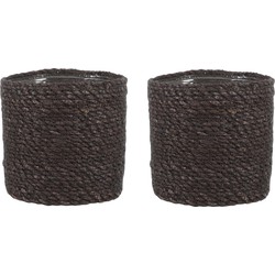 2x stuks naturel grijs rotan planten pot mand van gedraaid jute/riet H16 en D16 cm - Plantenpotten