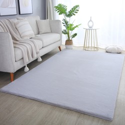 Pouffy Fluffy  - Hoogpolig Vloerkleed - Uni Kleur - Zilver - Woonkamer Tapijt - Katoenen Rug- 80x150 CM