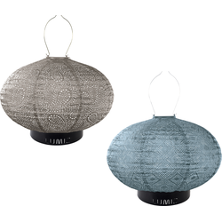 Lumiz Solar Buitenlampionnen Lazy Beach Set - Oval Lampionnen - inclusief 2 metalen large ringen - Taupe - Grijs Blauw