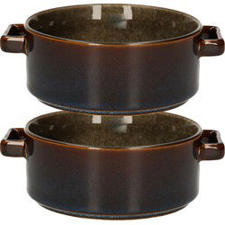 Cosy & Trendy Kommetjes/soepkommen voor dessert/ontbijt - 2x - Porselein - D13 x 5.5 cm - groen - Kommetjes
