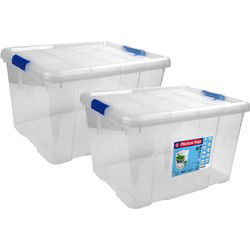 Hega Hogar Opbergbox - 2x - met deksel - 42 x 35 x 25 cm - 25L - Opbergbox