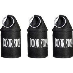Canvas deurstopper zwart met ring - 3x - H28 cm - Deur vastzetter - Deurstoppers
