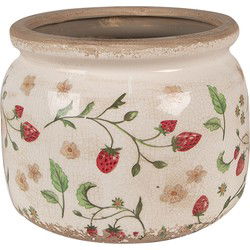Clayre & Eef Bloempot  Ø 20x15 cm Beige Rood Keramiek Aardbeien Bloempot Binnen