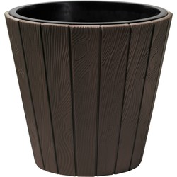 Prosperplast Plantenpot/bloempot Wood Style - buiten/binnen - kunststof - donkerbruin - D40 x H37 cm - Plantenpotten