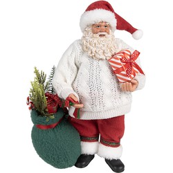 Clayre & Eef Kerstdecoratie Beeld Kerstman 27 cm Wit Rood Kunststof