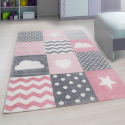 Tapijtenloods Kids Love Vloerkleed Kinderkamer Roze / Grijs Laagpolig- 120x170 CM