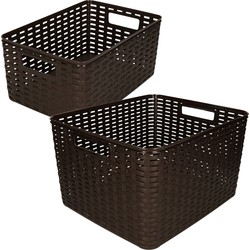 Set van 6x stuks opbergboxen/opbergmandjes rotan donkerbruin kunststof - Opbergbox