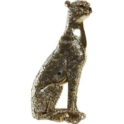 Items Home decoratie dieren beelden - Luipaard - 14 x 8 x 26 cm - voor binnen - goud kleurig - Beeldjes