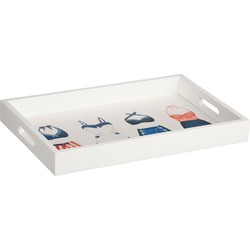 J-line - Plateau Badpakken Hout Wit/blauw/rood - 46x30x5cm