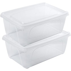 2x Voedsel plastic bewaarbakje hoog/diep 0,5 liter transparant 15 x 10 x 6 cm - Vershoudbakjes