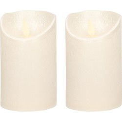 2x LED kaarsen/stompkaarsen creme parel met dansvlam 12,5 cm - LED kaarsen