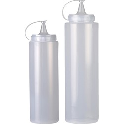 Urban Living doseerflessen/sausflessen - set 2x - met schenktuit - 700 en 1000 ml - Maatbekers