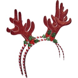 Kerst haarbanden/diadeems - 2x st - rendier gewei - 24 cm - Verkleedattributen