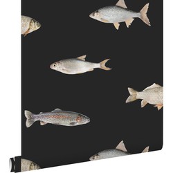 ESTAhome behang vissen zwart en grijs - 50 x 900 cm - 139363