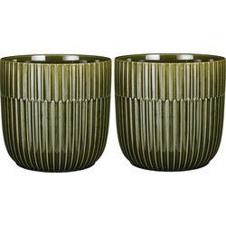 Mica Decorations Plantenpot - 2x - keramiek glans donkergroen - D19/H18 cm - Plantenpotten