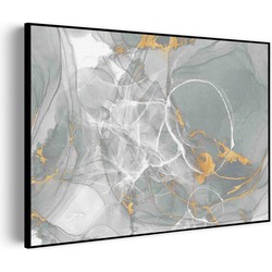 Muurwerken Akoestisch Schilderij - Abstract Marmer Look Grijs met Goud 06 - Geluidsdempend Wandpaneel - Wanddecoratie - Geluidsisolatie - PRO (AW 0.90) XXL (150x107)