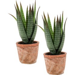 Set van 2x stuks Aloe Vera kunstplanten in terracotta pot 23 cm - Kunstplanten
