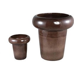 PTMD Bloempot Megga - 53x53x57 cm - Keramiek - Bruin - Set van 2