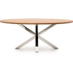 Kave Home - Argo ovale tafel van massief acaciahout en roestvrijstalen poten Ø 200 x 100 cm
