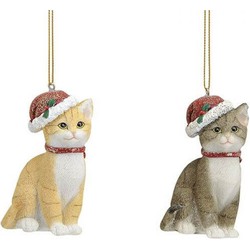 2x Stuks kersthangers katten/poezen met kerstmuts 9 cm kerstversiering - Kersthangers