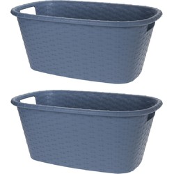 2x Wasmand/wasgoed draagmanden grijsblauw 35 liter 60 x 40 x 25 cm huishouden - Wasmanden