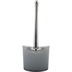 MSV Toiletborstel in houder/wc-borstel Aveiro - PS kunststof/rvs - lichtgrijs/zilver - 37 x 14 cm - Toiletborstels