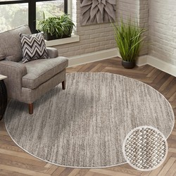 Tapijtenloods Vloerkleed Lindo Modern Effen Woonkamer Taupe Laagpolig- 120 CM ROND