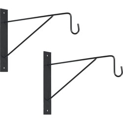 2x stuks muurhaak / plantenhaak voor hanging basket van verzinkt staal grijs antraciet 35 cm - Plantenbakhaken