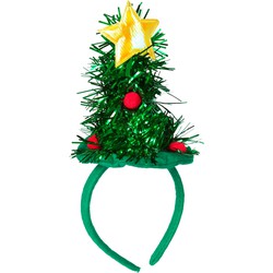 Kerst diadeem/haarband - kerstboom met piek - groen - Verkleedattributen