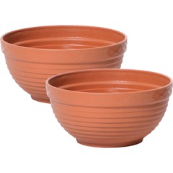 2x stuks tafelstuk plantenpot/bloempot kunststof dia 44 cm en hoogte 20 cm terra cotta - Plantenpotten