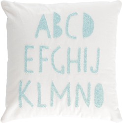 Kave Home - Keila kussenhoes 100% katoen wit alfabet blauw 45 x 45 cm