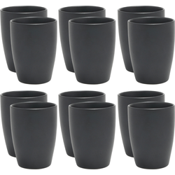 OTIX Koffiekopjes - Koffietassen - Set van 12 - Zwart - Mat - Vaatwasser bestendig - 340ml - Zonder Oor - Aardewerk