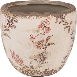 Clayre & Eef Bloempot  Ø 13x11 cm Beige Roze Keramiek Bloemen Bloempot Binnen