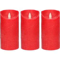 3x LED kaarsen/stompkaarsen rood met dansvlam 15 cm - LED kaarsen
