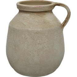 Vaas kruik/fles model - vintage - terracotta - creme wit - D22 x H25 cm - Vazen