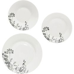 Porseleinen Serviesset Wild Flower 6-persoons 18-delig - Wit/Zwart