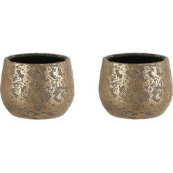 Mica Decorations Bloempot - 2x - goudkleurig - keramiek - 16 x 13 cm - Plantenpotten