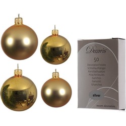 Glazen kerstballen pakket goud glans/mat 38x stuks 4 en 6 cm inclusief haakjes - Kerstbal