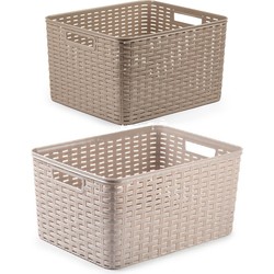 Set van 5x stuks opbergboxen/opbergmandjes rotan taupe kunststof - Opbergbox