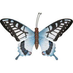 Tuindecoratie vlinder - grijsblauw en zwart - metaal - 35 x 24 cm - Tuinbeelden