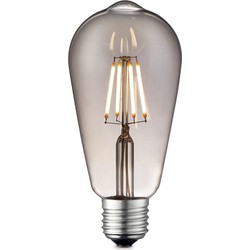 Edison Vintage LED filament lichtbron Drop - Rook - ST64 Deco - Retro LED lamp - 6.4/6.4/14cm - geschikt voor E27 fitting - Dimbaar - 6W 160lm 1800K - warm wit licht