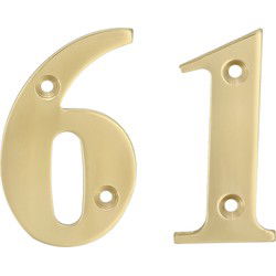 AMIG Huisnummer 61 - massief messing - 10cm - incl. bijpassende schroeven - gepolijst - goudkleur - Huisnummers
