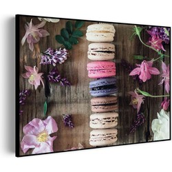 Muurwerken Akoestisch Schilderij - Macarons op Bloemen Tafel - Geluidsdempend Wandpaneel - Wanddecoratie - Geluidsisolatie - PRO (AW 0.90) XXL (150x107)