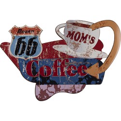 Clayre & Eef Wanddecoratie  60x40 cm Rood Blauw Ijzer Moms Coffee Muurdecoratie