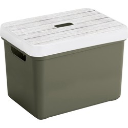 Sunware Opbergbox/mand - donkergroen - 18 liter - met deksel hout kleur - Opbergbox