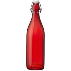 Bormioli rocco waterfles met beugeldop - rood transparant - 1000 ml - Giara home deco fles - Decoratieve flessen