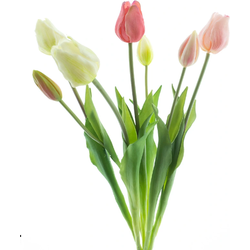 Bosje kunst tulpen Sally x7 pink/cream 47 cm - Buitengewoon de Boet