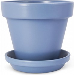 Terracotta Bloempot met Schotel - Geglazuurd Blauw - Ø 30 cm - Hoogte: 26 cm