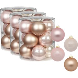 24x stuks glazen kerstballen parel roze 8 cm glans en mat - Kerstbal